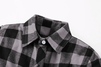 SANGTREE Mens & Boys Plaid Shirt Long Sleeve Button Down Flannel Shirts, US 3 Months - Adult 9XL Youth 14-15 Years Gray Plaid 2 - # BOAA13510001