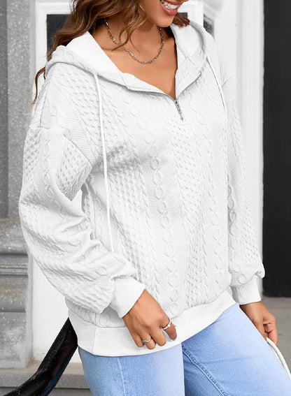 SHEWIN Women's Quarter Zip Hoodies Oversized Sweatshirt Long Sleeve Lightweight Pullover Tops Large White - # WOAA21510022-PRG