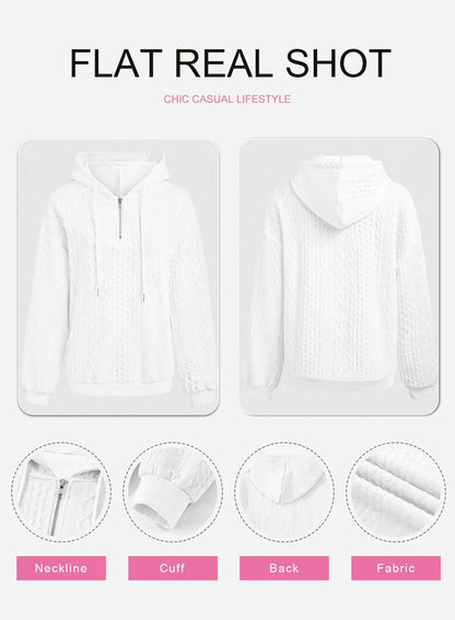 SHEWIN Women's Quarter Zip Hoodies Oversized Sweatshirt Long Sleeve Lightweight Pullover Tops Large White - # WOAA21510022-PRG