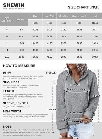 SHEWIN Women's Quarter Zip Hoodies Oversized Sweatshirt Long Sleeve Lightweight Pullover Tops Large White - # WOAA21510022-PRG