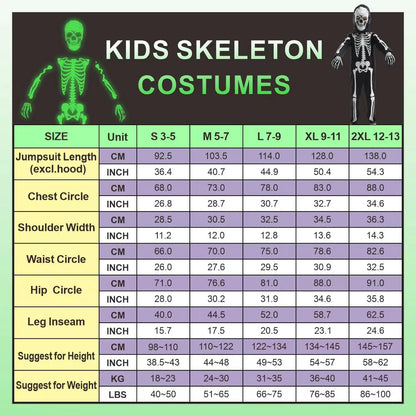 Sincere Party Kids Skeleton Costume | Glow in the Dark Skeletons | Halloween Skeleton Costumes | For Boys and Girls 7-9years | White Gid Skeleton -# BOAA111310001