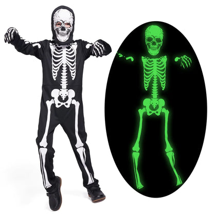 Sincere Party Kids Skeleton Costume | Glow in the Dark Skeletons | Halloween Skeleton Costumes | For Boys and Girls 7-9years | White Gid Skeleton -# BOAA111310001