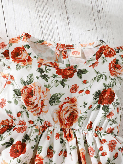 Sleeveless Floral Baby Girl Triangle Romper | With Headgear - # BAAA21110045