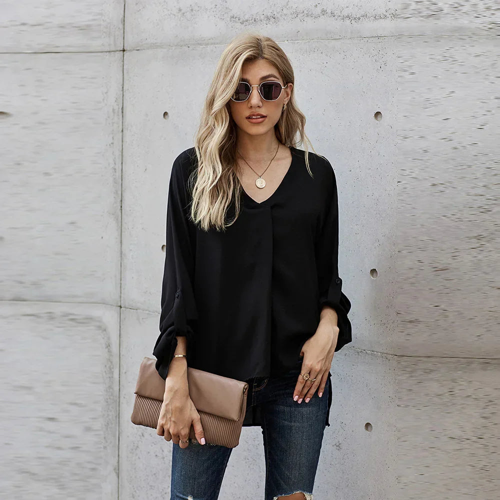 Solid Color Loose Pullover Shirt - # WOAA21510021-PRG