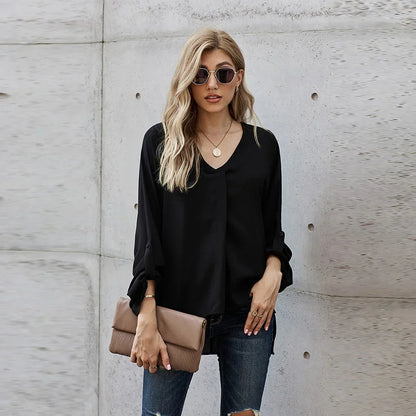 Solid Color Loose Pullover Shirt - # WOAA21510021-PRG