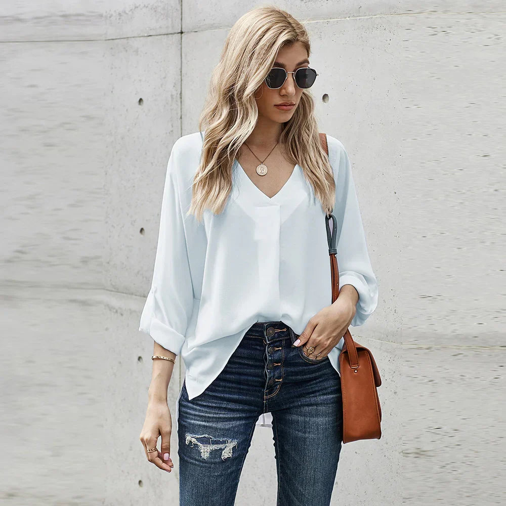 Solid Color Loose Pullover Shirt - # WOAA21510021-PRG