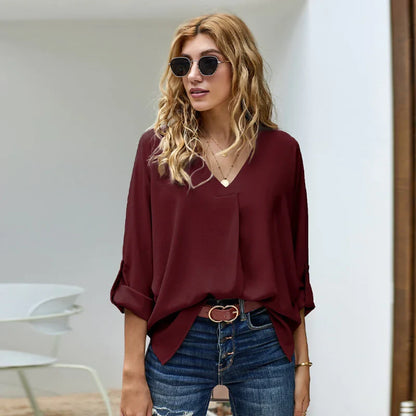 Solid Color Loose Pullover Shirt - # WOAA21510021-PRG