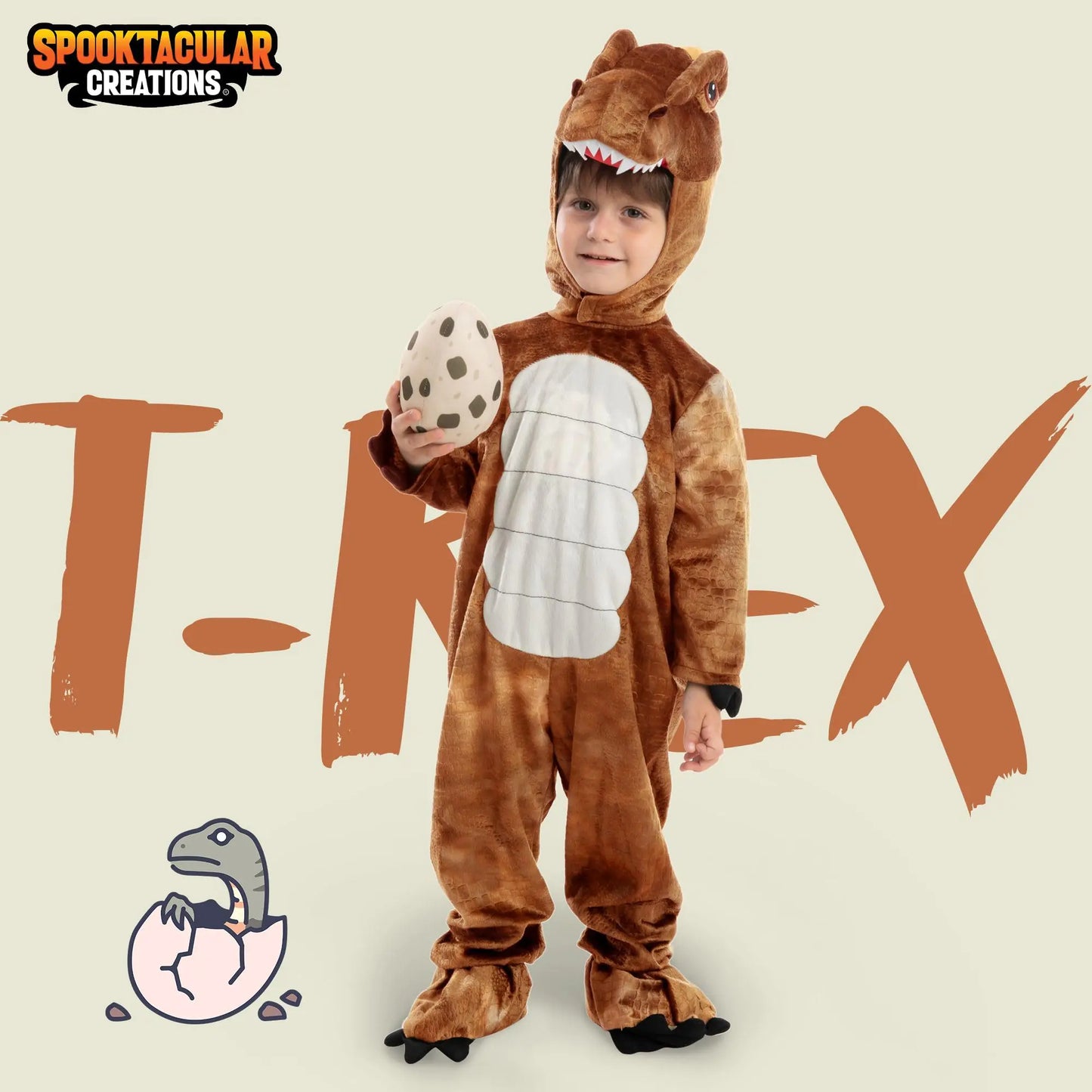 Spooktacular Creations Realistic | T-rex Costume Outfit Dinosaur | Jumpsuit with Egg for Kids | Toddler Halloween Dress-up Party | Bronze | 3T (3-4 yrs) - # BOAA111310002