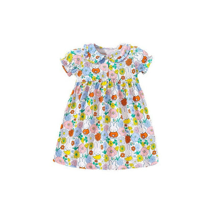 MyKids-USA® Girls Short Sleeves Flowers Print Peter Pan Collar Dress