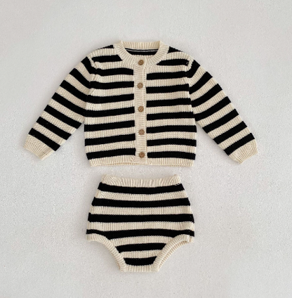 Striped Knitwear Set with Romper and Cardigan (One Set) - # BAAA51210038