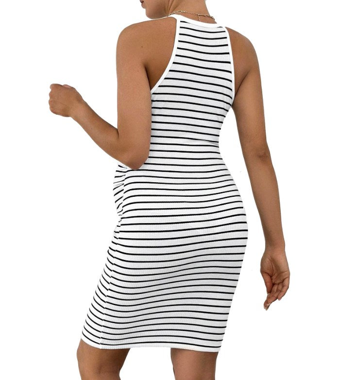 Striped Maternity Dress with Halter Neck Design - # PRGTA11510009