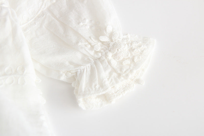 Summer Baby Girl White Embroidered Cotton Romper - # BAAA21110043