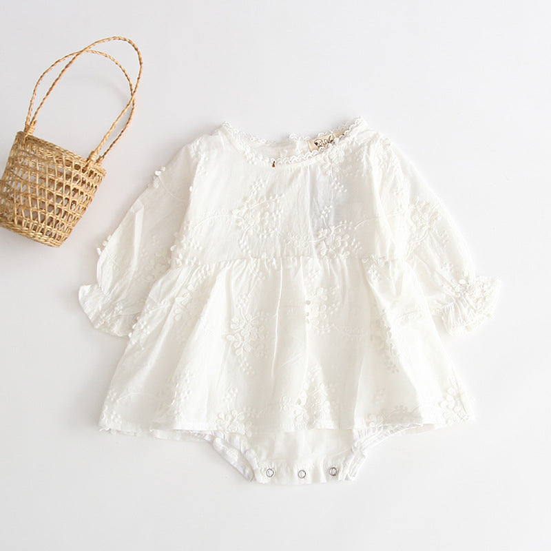 Summer Baby Girl White Embroidered Cotton Romper - # BAAA21110043
