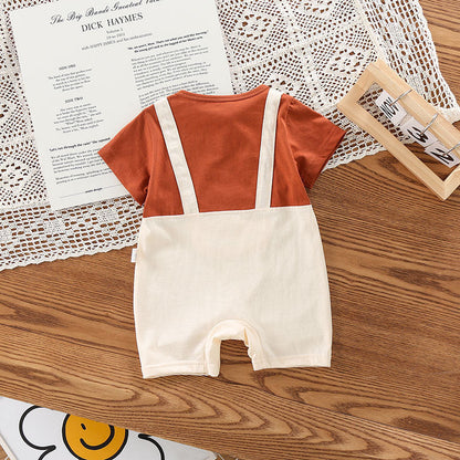 Summer Baby Two-piece Strap Jumpsuit | With Bear Embroidery - # BAAA51210042