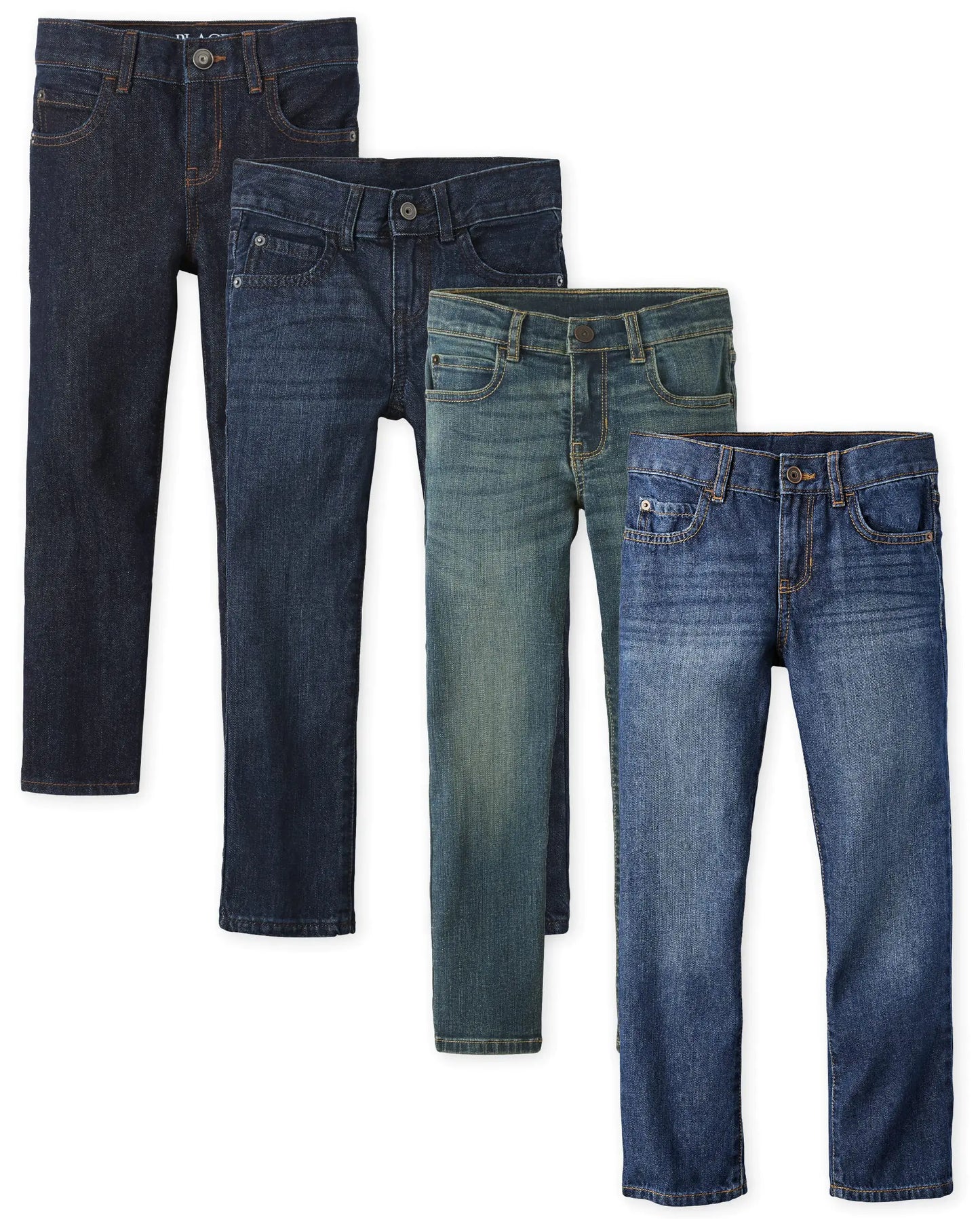The Children's Place Boys' Multipack Basic Straight Leg Jeans 12 Carbon Wash/Deep Blue Wash/Dark Juptier/Dark Rinse Wash 4-pack - # BOAA11410001