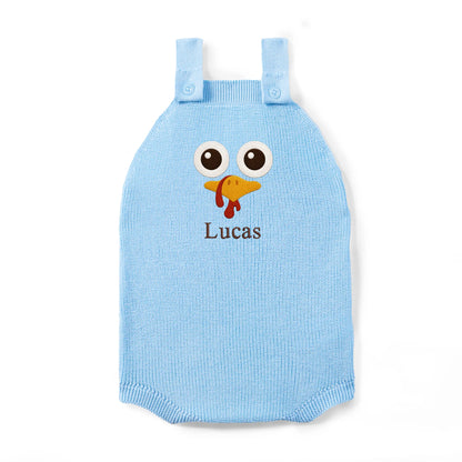 Personalized Turkey Thanksgiving Name Knit Button Strap Romper
