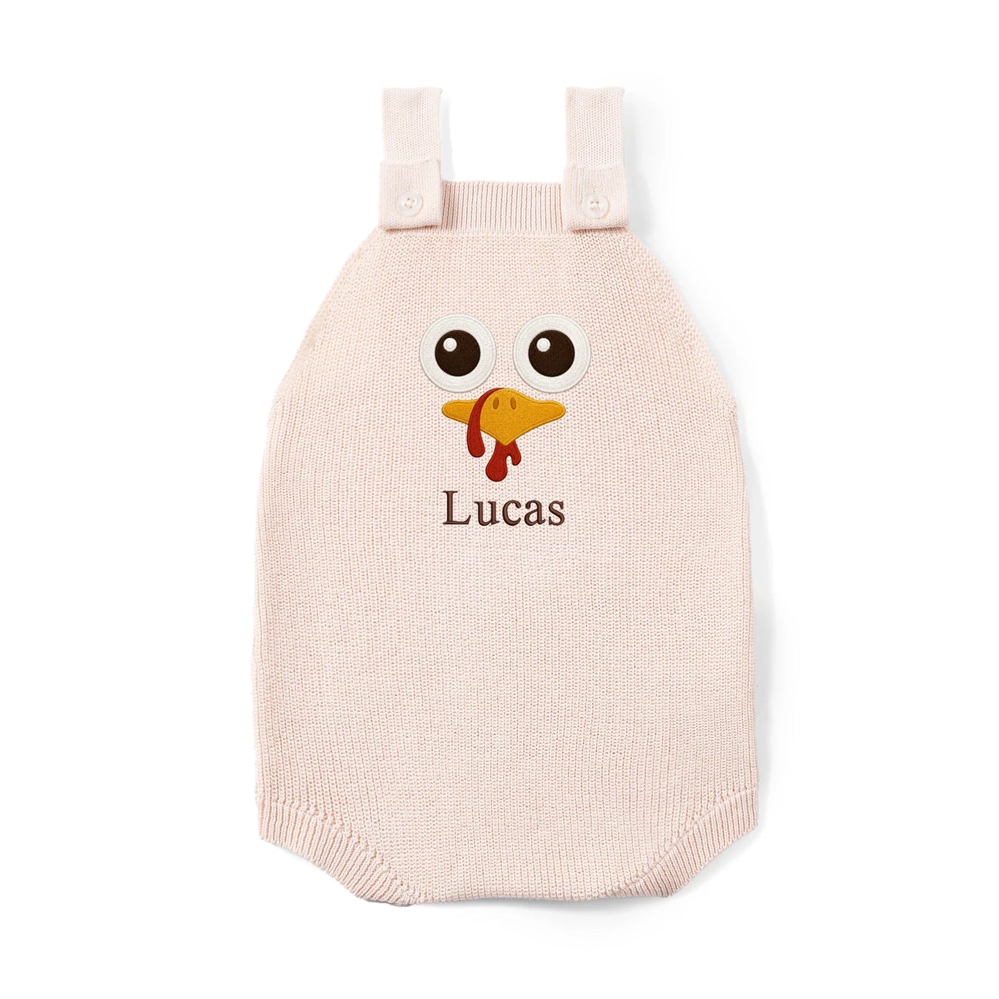 Personalized Turkey Thanksgiving Name Knit Button Strap Romper