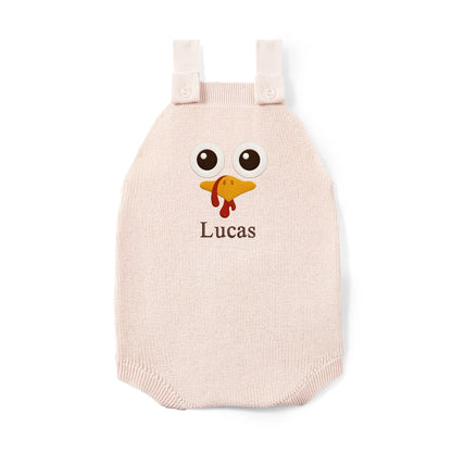 Personalized Turkey Thanksgiving Name Knit Button Strap Romper
