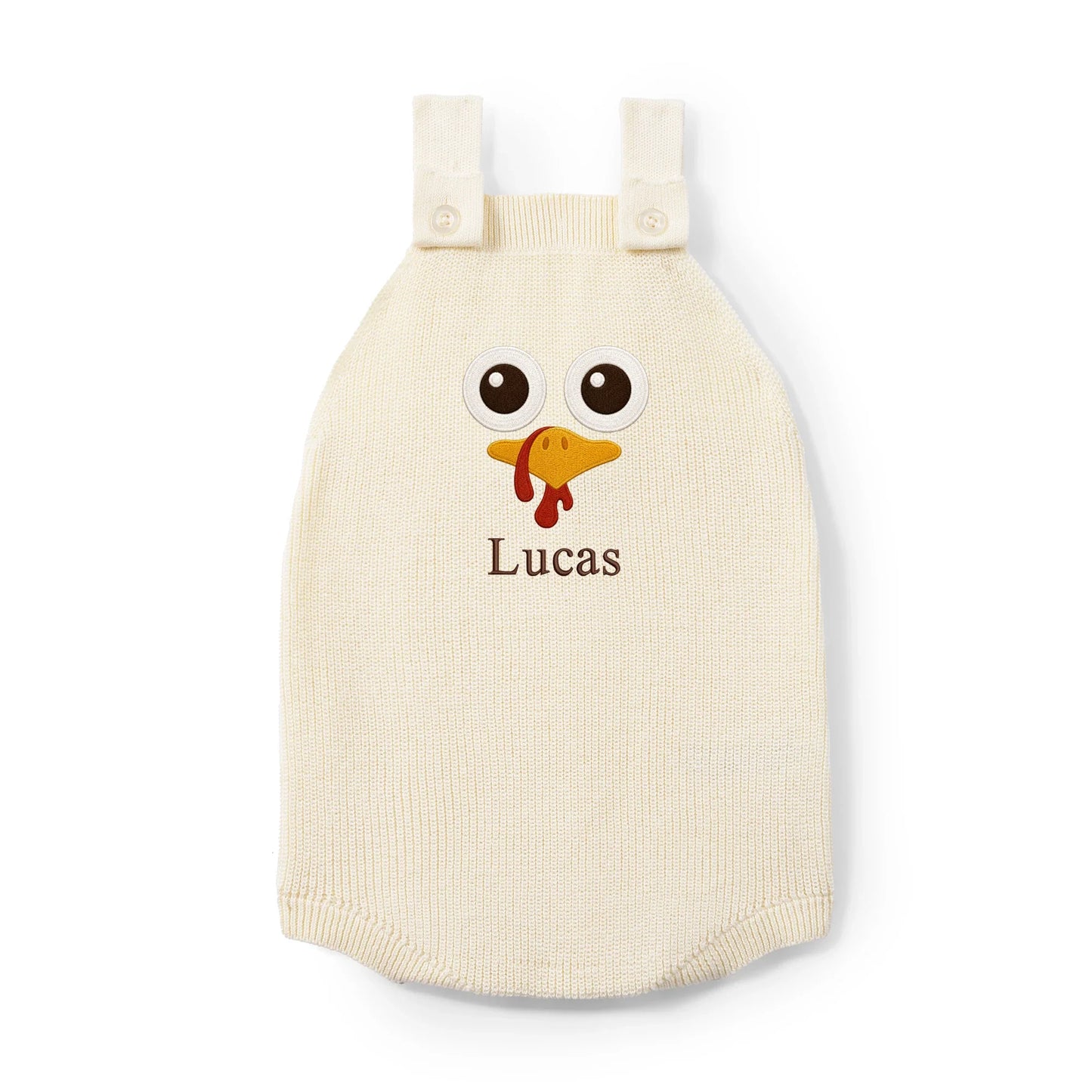 Personalized Turkey Thanksgiving Name Knit Button Strap Romper