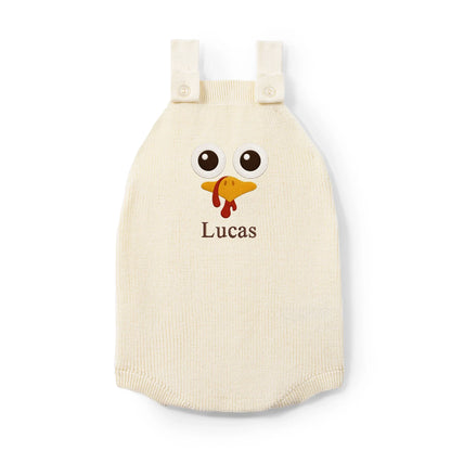 Personalized Turkey Thanksgiving Name Knit Button Strap Romper