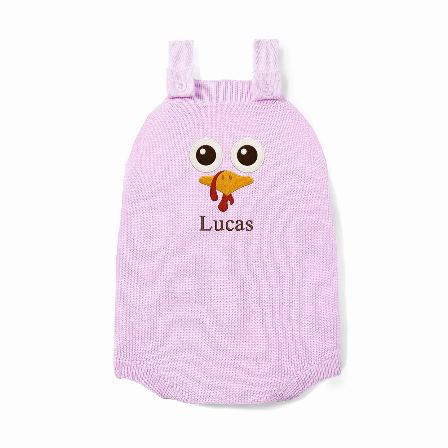 Personalized Turkey Thanksgiving Name Knit Button Strap Romper
