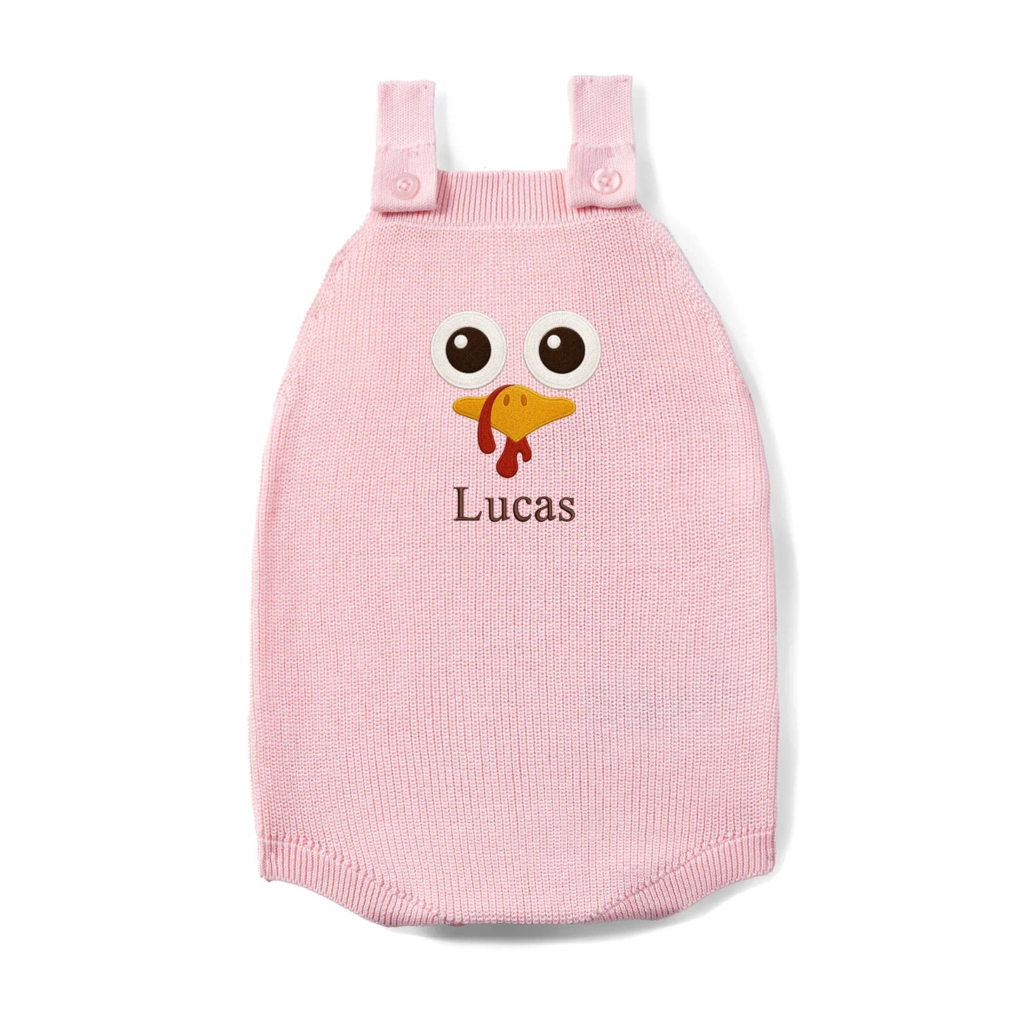 Personalized Turkey Thanksgiving Name Knit Button Strap Romper