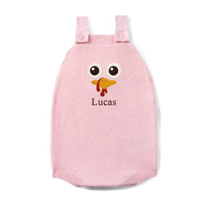 Personalized Turkey Thanksgiving Name Knit Button Strap Romper
