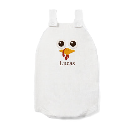 Personalized Turkey Thanksgiving Name Knit Button Strap Romper