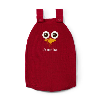 Personalized Turkey Thanksgiving Name Knit Button Strap Romper