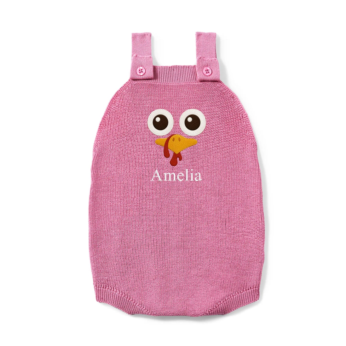 Personalized Turkey Thanksgiving Name Knit Button Strap Romper
