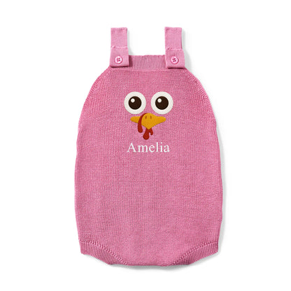 Personalized Turkey Thanksgiving Name Knit Button Strap Romper