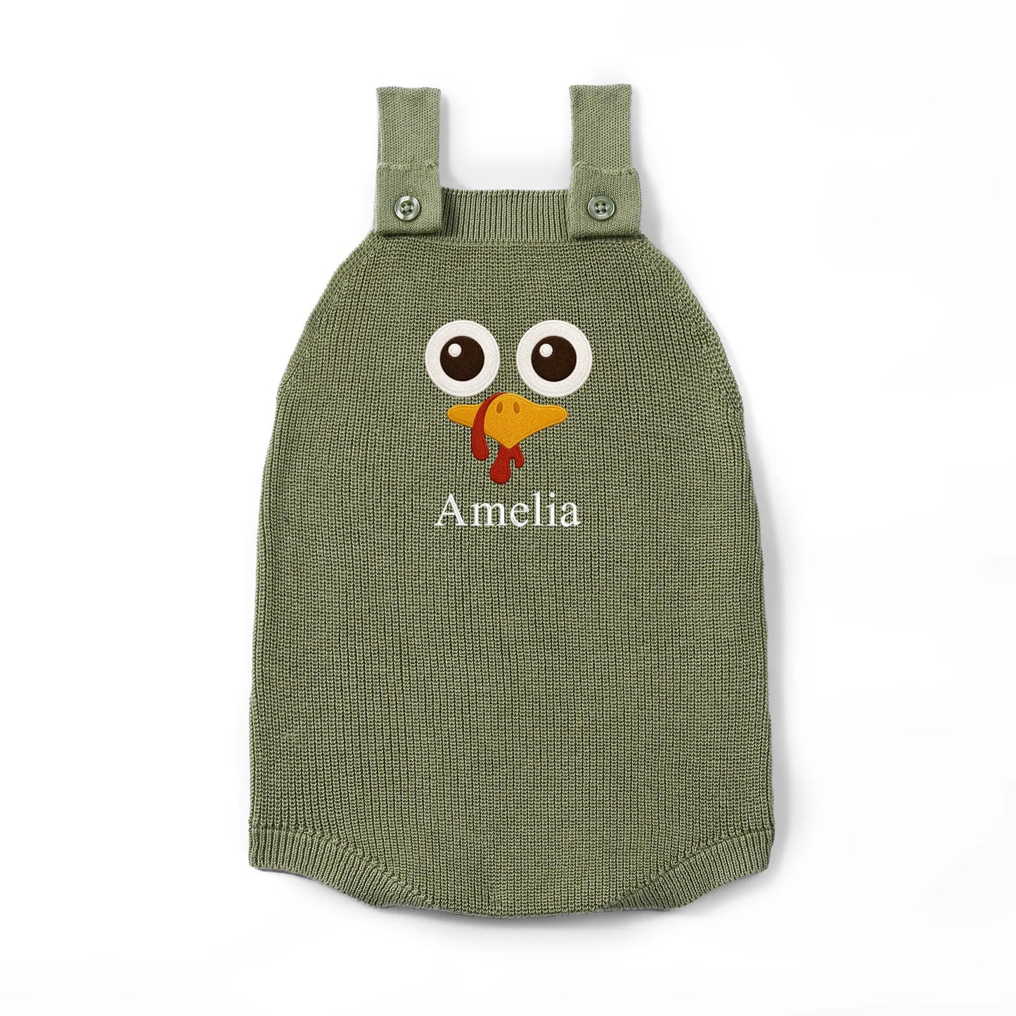 Personalized Turkey Thanksgiving Name Knit Button Strap Romper