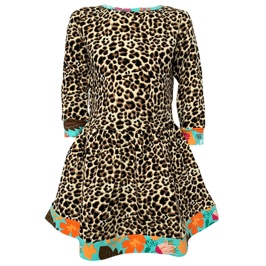 AnnLoren Girls' Long-Sleeve Leopard & Floral Dress