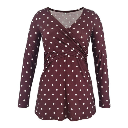 Women Deep V-Neck Long Sleeve Printed Maternity & Nursing T-Shirt - # PRGTA11310027 & NURSGA11110113