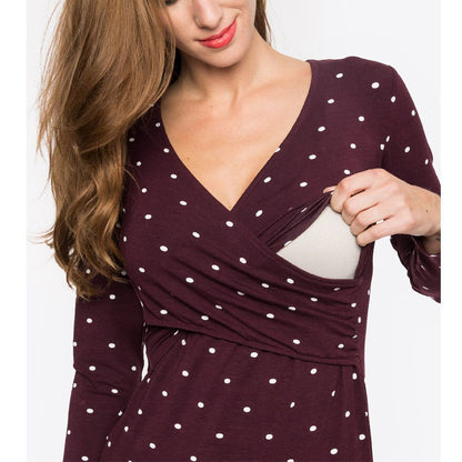 Women Deep V-Neck Long Sleeve Printed Maternity & Nursing T-Shirt - # PRGTA11310027 & NURSGA11110113