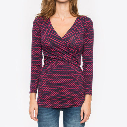Women Deep V-Neck Long Sleeve Printed Maternity & Nursing T-Shirt - # PRGTA11310027 & NURSGA11110113
