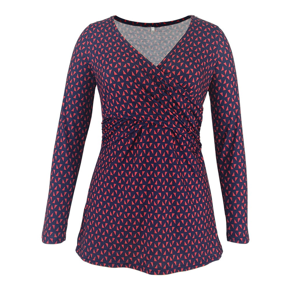 Women Deep V-Neck Long Sleeve Printed Maternity & Nursing T-Shirt - # PRGTA11310027 & NURSGA11110113