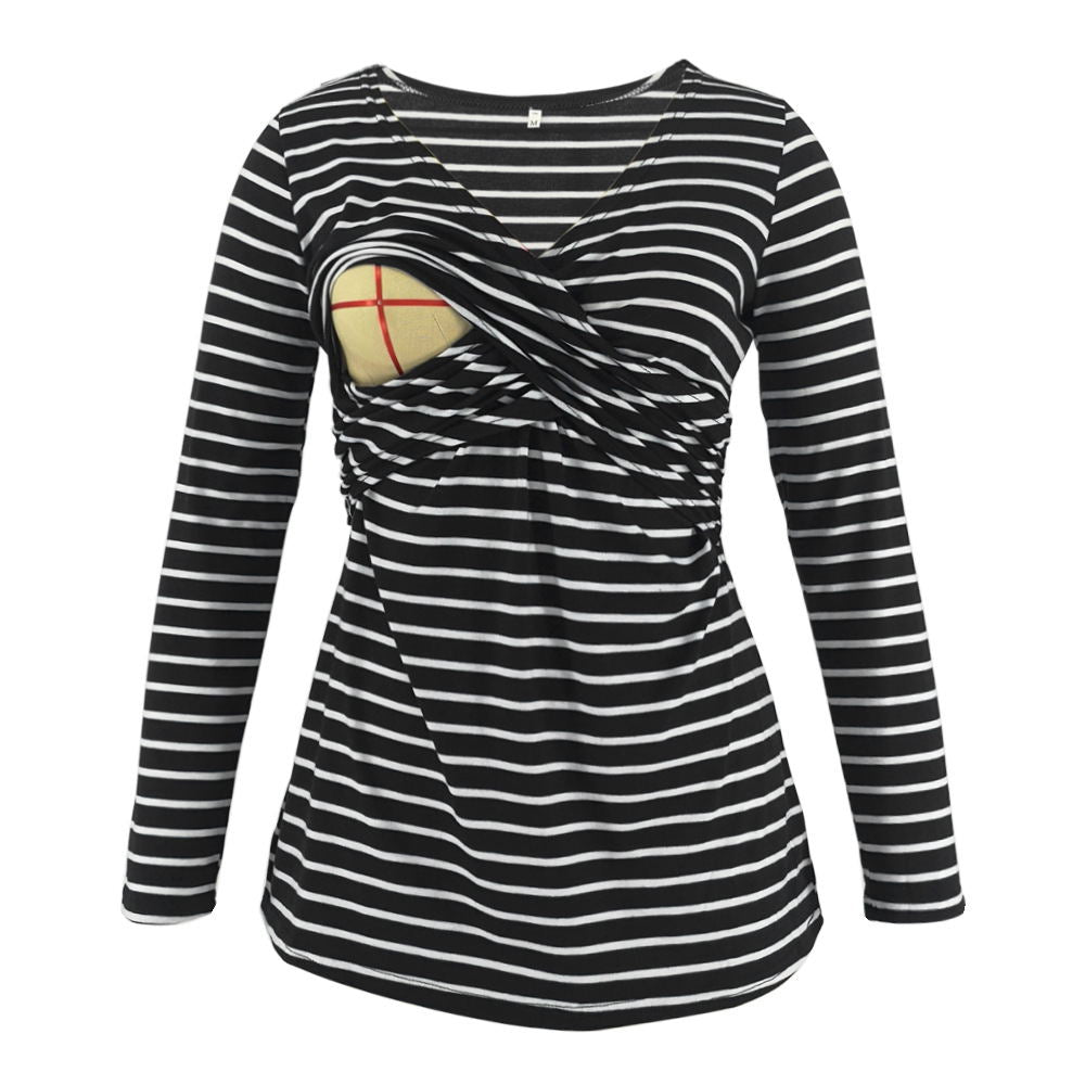 Women Deep V-Neck Long Sleeve Printed Maternity & Nursing T-Shirt - # PRGTA11310027 & NURSGA11110113