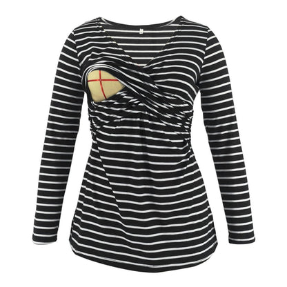 Women Deep V-Neck Long Sleeve Printed Maternity & Nursing T-Shirt - # PRGTA11310027 & NURSGA11110113