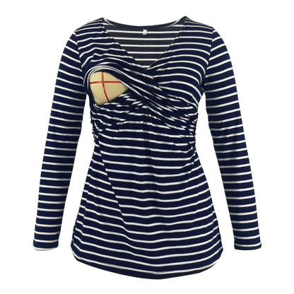 Women Deep V-Neck Long Sleeve Printed Maternity & Nursing T-Shirt - # PRGTA11310027 & NURSGA11110113