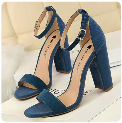 Women's 9.5cm High Heels Sandals Summer Purple Pink Ankle Strappy Wedding Shoes - # GIAA73210001