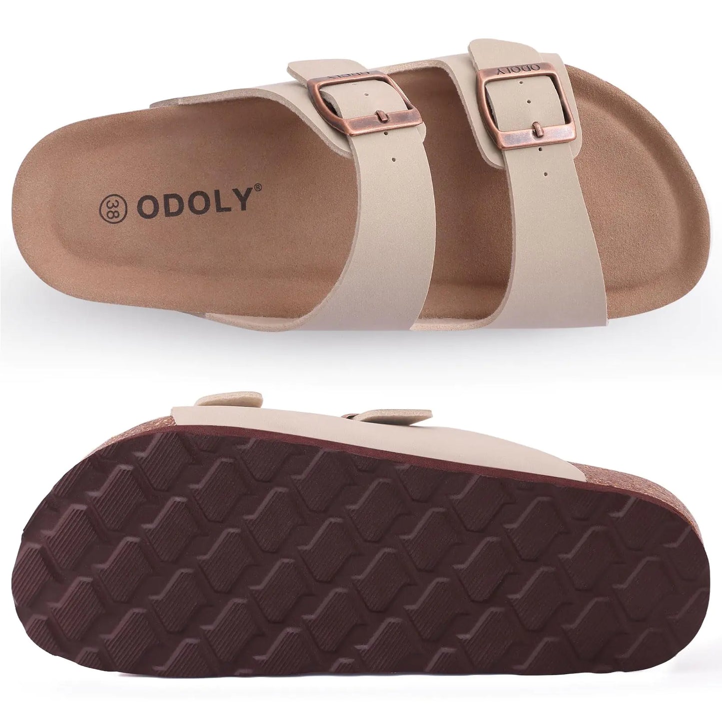 Women's Cork Footbed Slide Sandal, Comfortable Summer Beach Sandals with Adjustable Buckle 7.5 Stone - # GIAA73510007