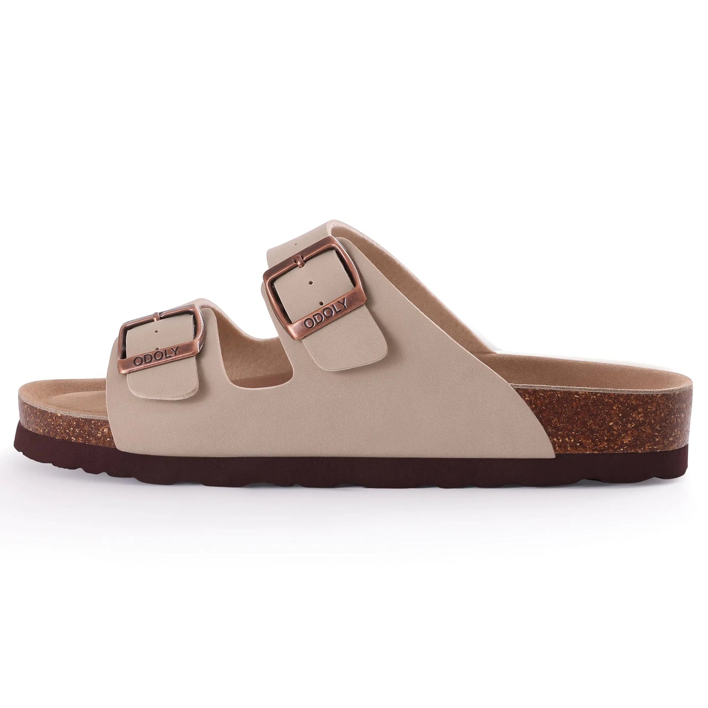 Women's Cork Footbed Slide Sandal, Comfortable Summer Beach Sandals with Adjustable Buckle 7.5 Stone - # GIAA73510007