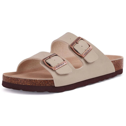 Women's Cork Footbed Slide Sandal, Comfortable Summer Beach Sandals with Adjustable Buckle 7.5 Stone - # GIAA73510007