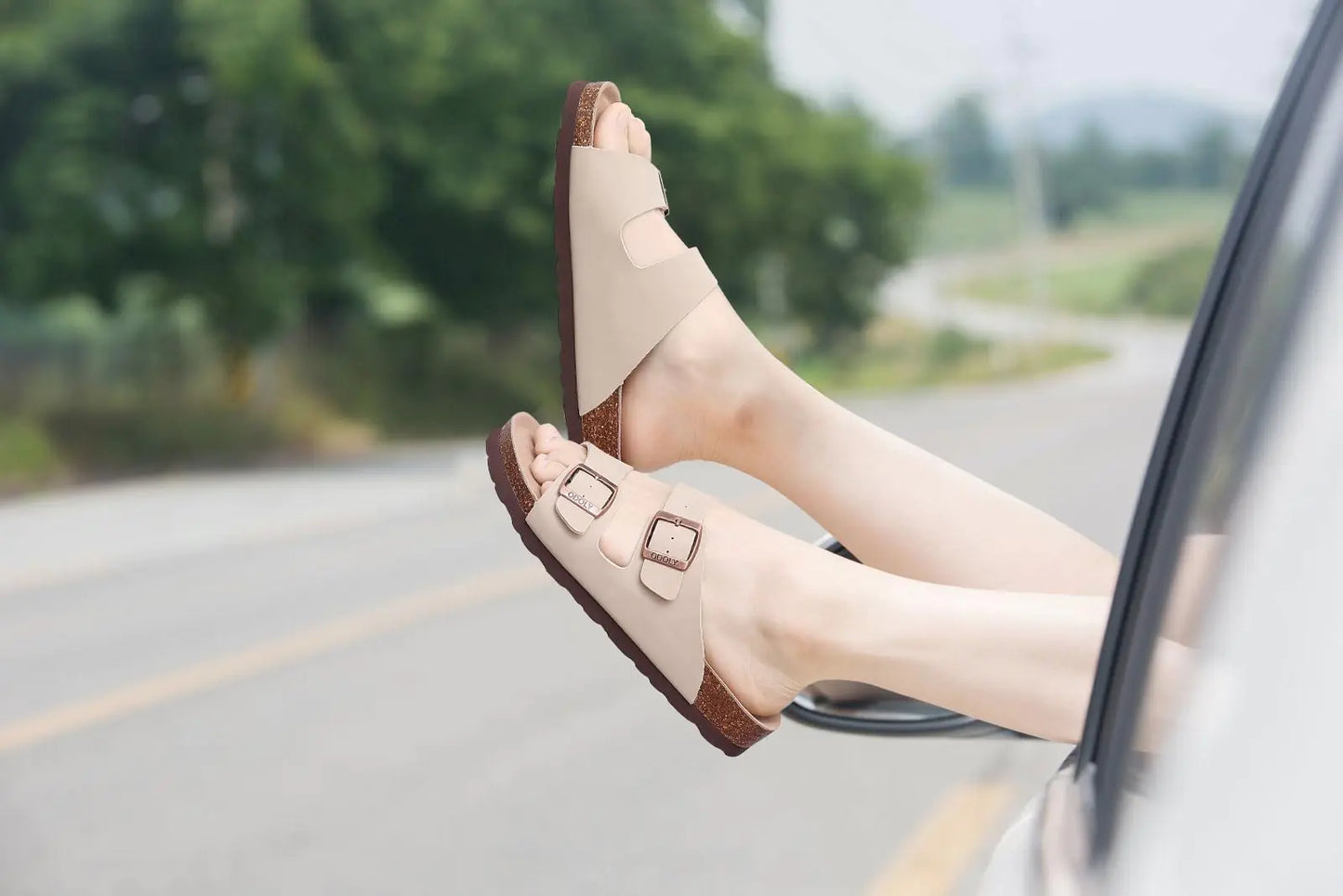 Women's Cork Footbed Slide Sandal, Comfortable Summer Beach Sandals with Adjustable Buckle 7.5 Stone - # GIAA73510007