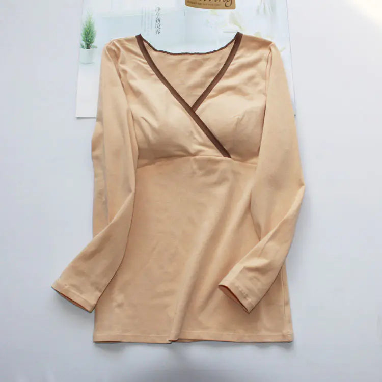 Women's Cotton Nursing Top, Long Sleeve V-Neck T-Shirt - # NURSGA11110105