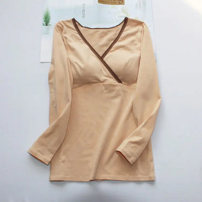 Women's Cotton Nursing Top, Long Sleeve V-Neck T-Shirt - # NURSGA11110105