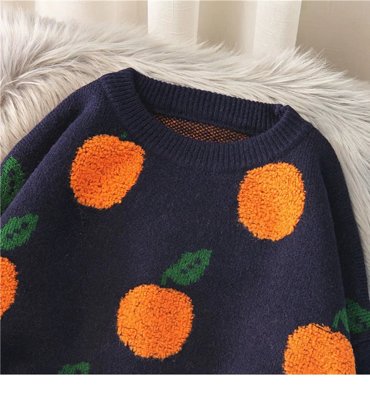 Women's Fruit Jacquard Loose Round Neck Sweater - # GIAA23510041