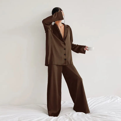 Women's Home Silk Pure Color Pajamas - # WOAA21710002-PRG