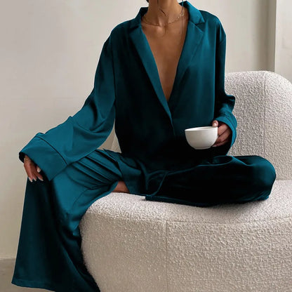 Women's Home Silk Pure Color Pajamas - # WOAA21710002-PRG